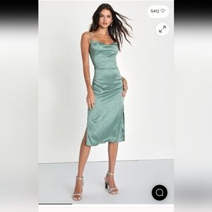 Lulu's Teal Satin Midi Dress